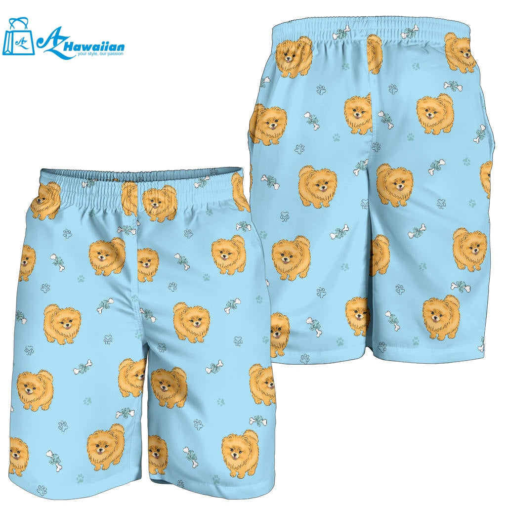 Brown Cute Pomeranian Blue Blackground Men Shorts