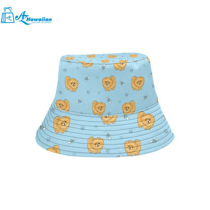 Brown cute pomeranian blue blackground Unisex Bucket Hat