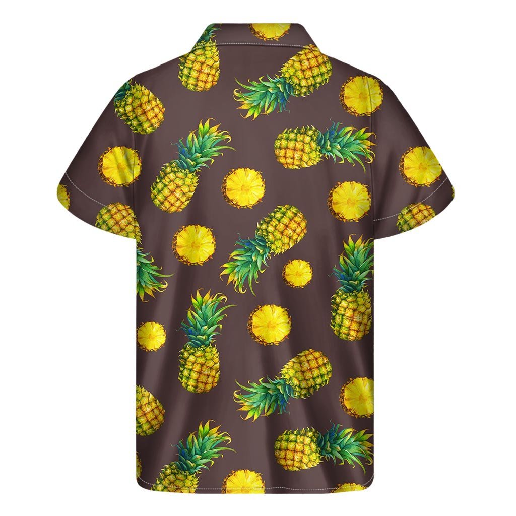 Brown Pineapple Pattern Print Mens Short Sleeve Shirt Hawaiian