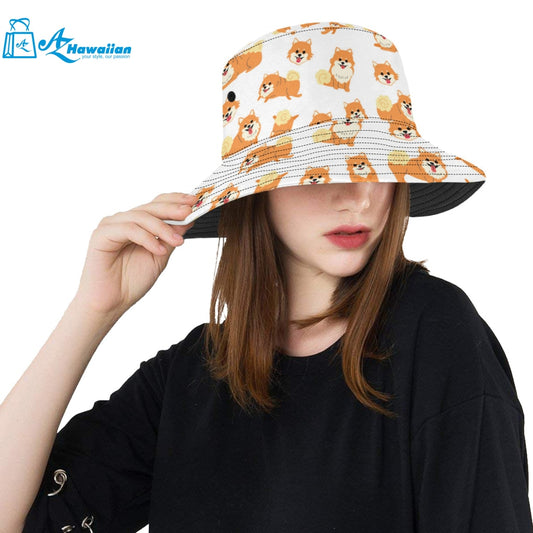 Brown pomeranian pattern Unisex Bucket Hat