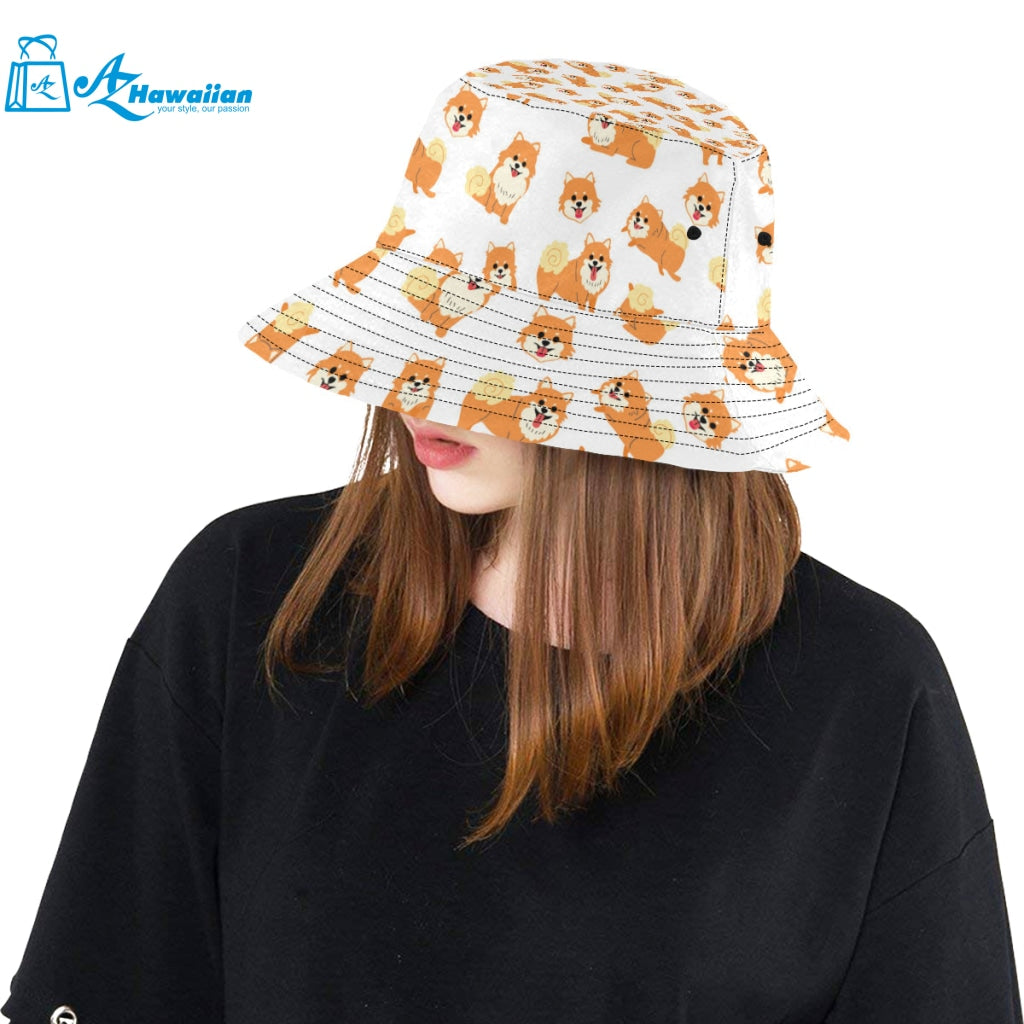 Brown pomeranian pattern Unisex Bucket Hat