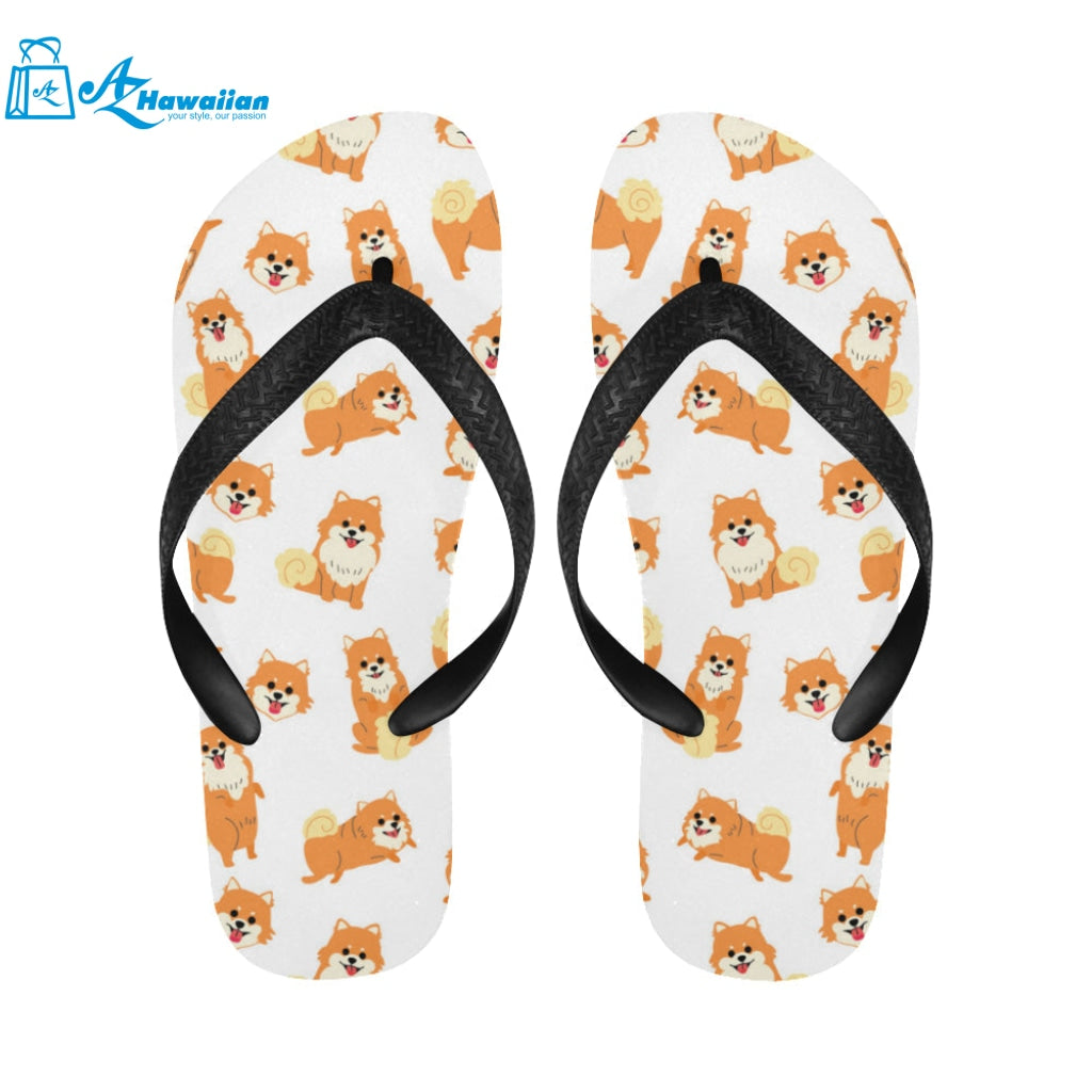 Brown pomeranian pattern Unisex Flip Flops