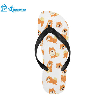 Brown pomeranian pattern Unisex Flip Flops