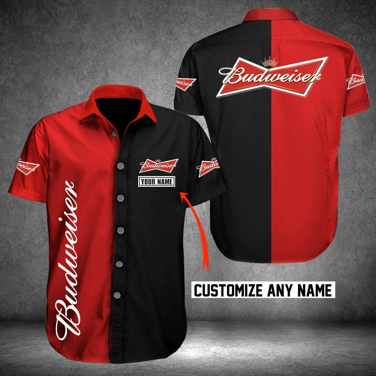 Budweiser Custom Name 1 Hawaiian Graphic Print Short Sleeve 