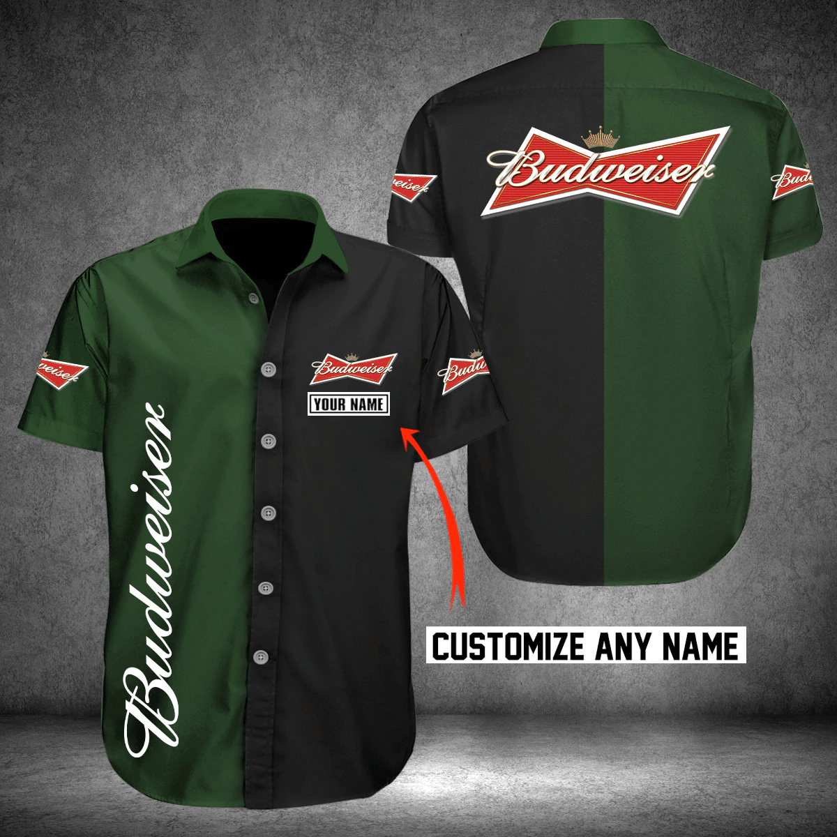 Budweiser Custom Name 2 Hawaiian Graphic Print Short Sleeve 