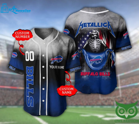 Buffalo Bills 3D Personalized Gift, Custom Name Number Metallica Baseball Jersey