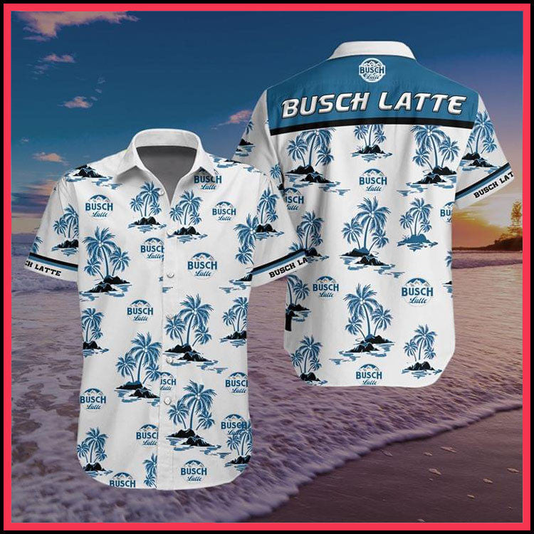 Busch Latte Beer Logo Hawaiian Graphic Print Short Sleeve 