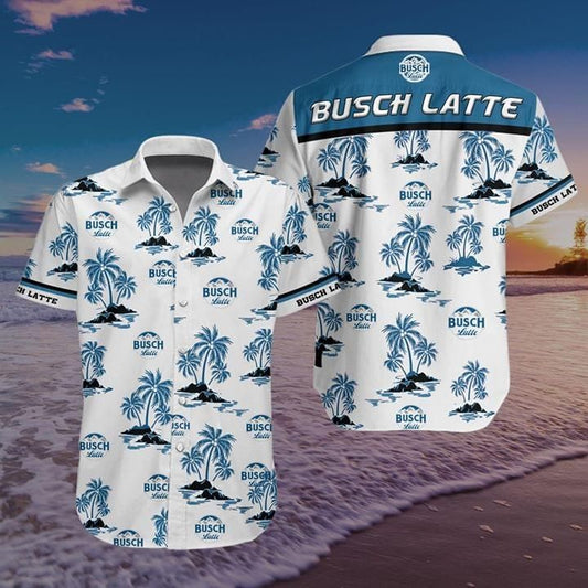 Busch Latte Beer Summer Beach Hawaiian Graphic Print Short Sleeve 