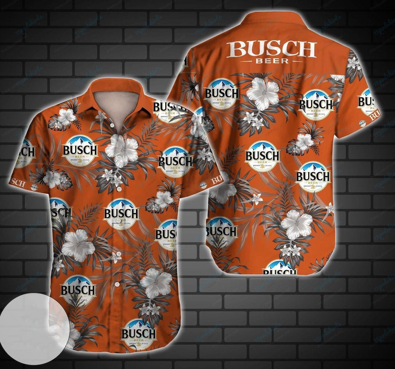 Busch Light Beer Hawaiian Graphic Print Short Sleeve 