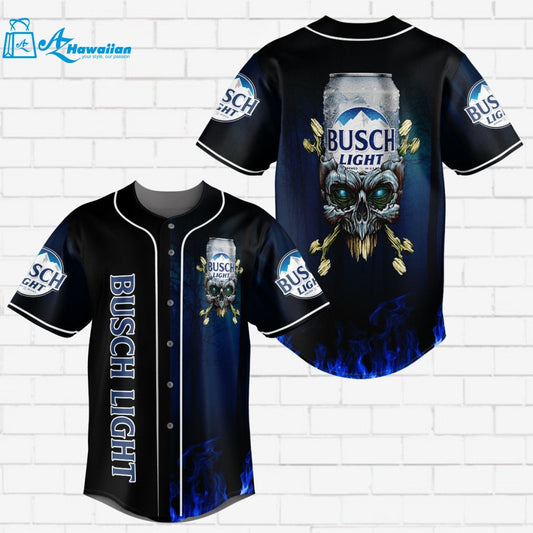 Busch Light Flowery Skull Blue Flame All Over Print Unisex Baseball Jersey 