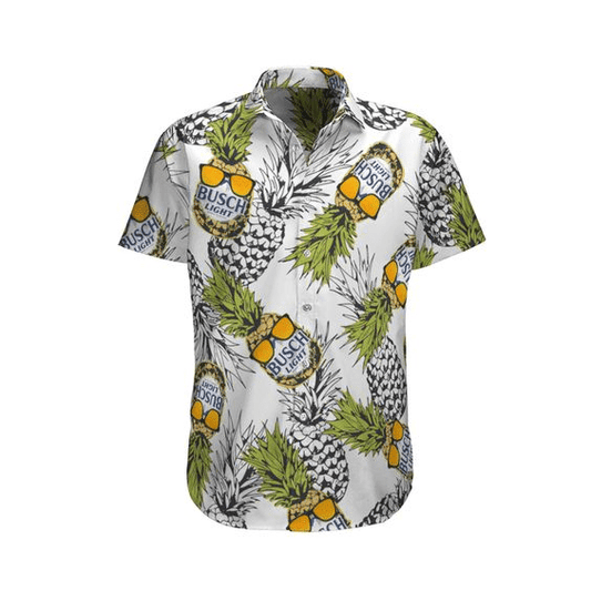 Busch Light Pineapple White Hawaiian Graphic Print Short Sleeve 