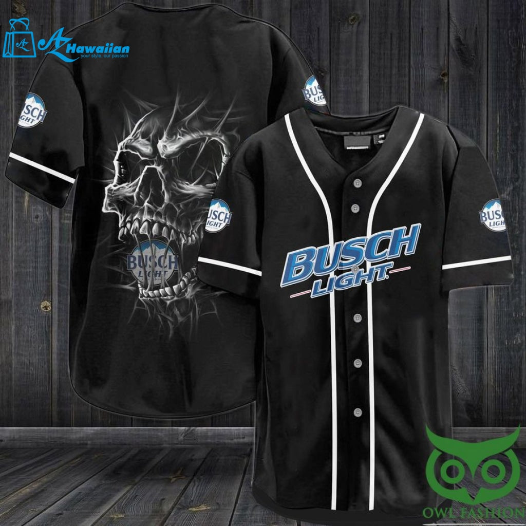 Busch Light Skull black Baseball Jersey Shirt