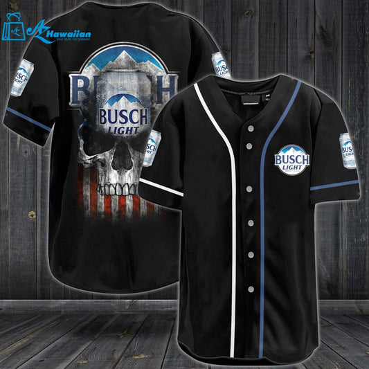 Busch Light Skull USA Flag All Over Print Unisex Baseball Jersey 