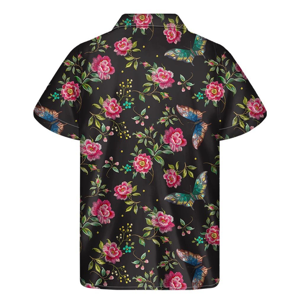 Butterfly And Flower Pattern Print Mens Short Sleeve Shirt Hawaiian