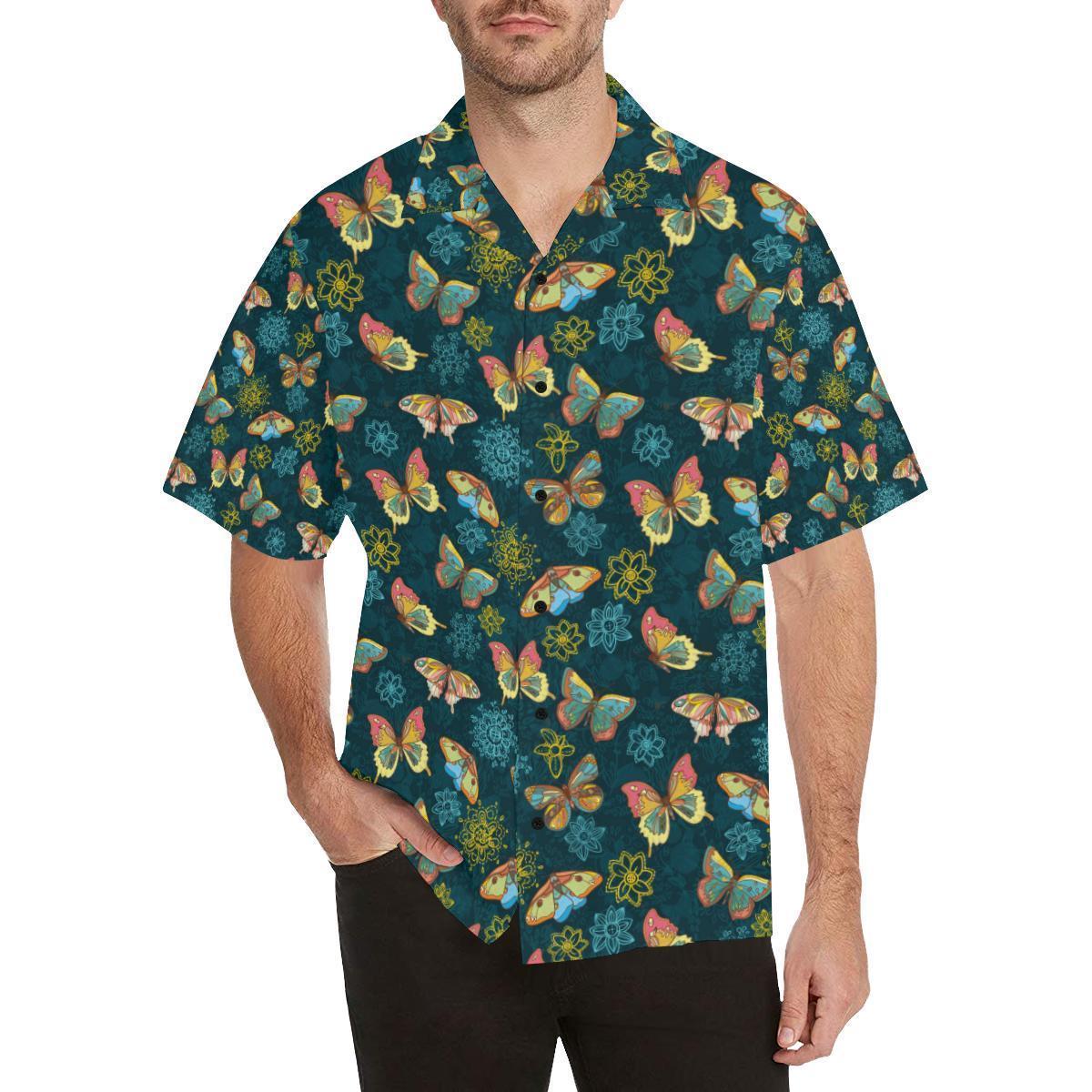 Butterfly Hand Draw Print Pattern Hawaiian Shirt