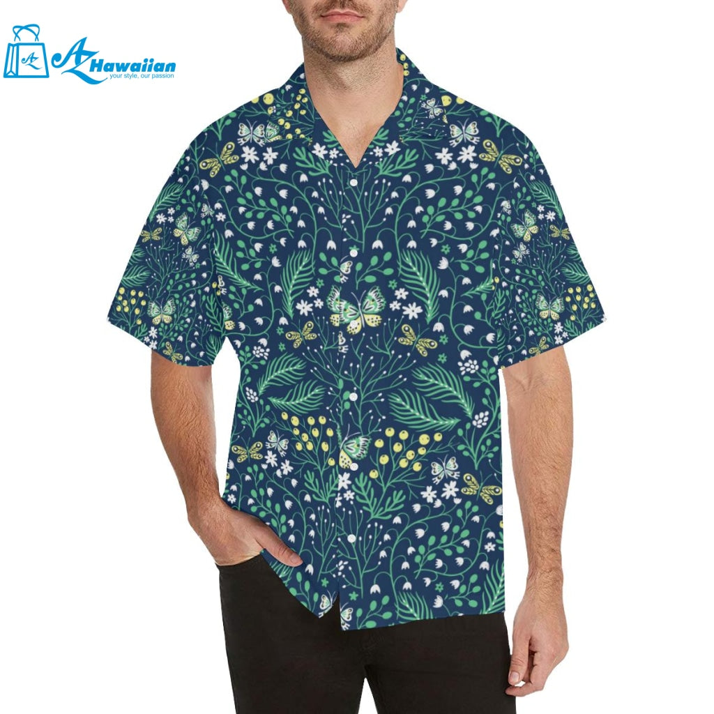 Butterfly Leaves Pattern Mens All Over Print Hawaiian Shirt