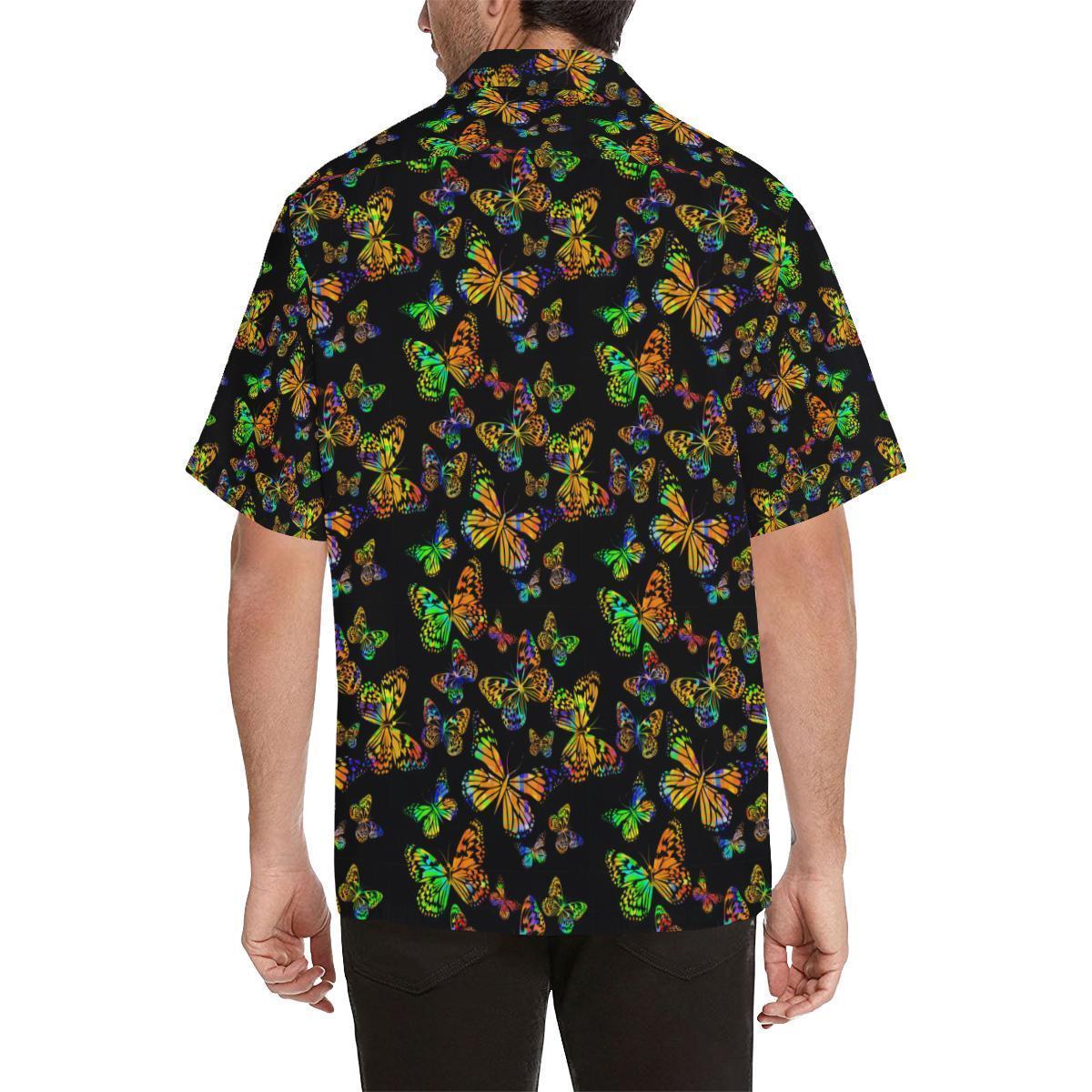 Butterfly Neon Color Print Pattern Hawaiian Shirt