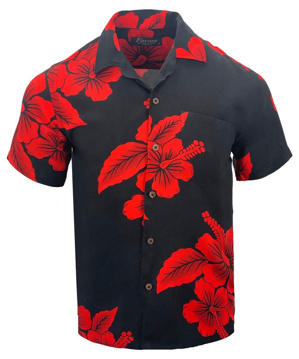 Hibiscus Floral Black Red Best Design Hawaiian Shirt Dhc18062056