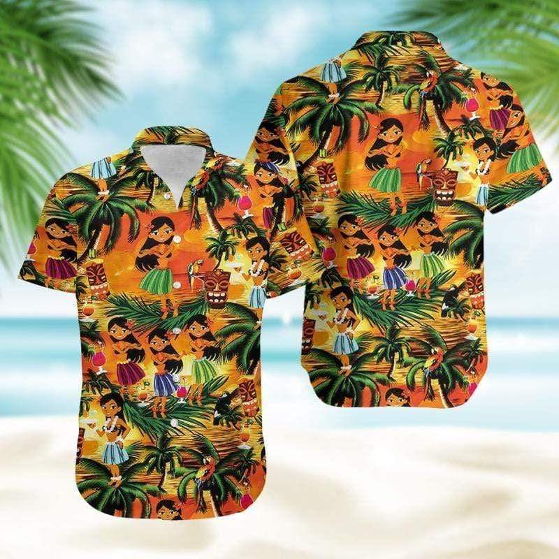 Hawaiian Aloha Shirts Tiki With Tropical Girls Dancing