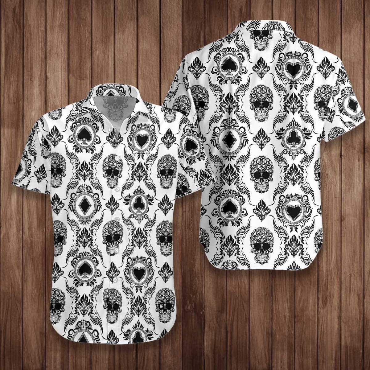 Black &amp;amp; White Casino Skull Unisex Hawaiian Shirts