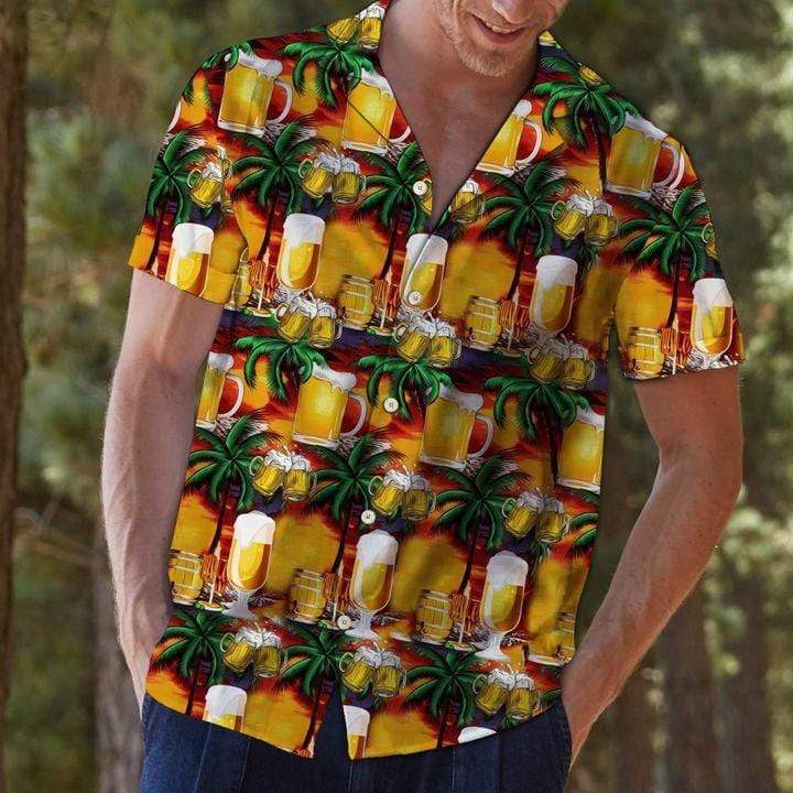 Funny Beer Palm Tree Hawaiian Aloha Shirts #H