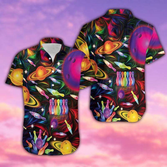 Amazing Bowling in space colorful light Hawaiian Aloha Shirts