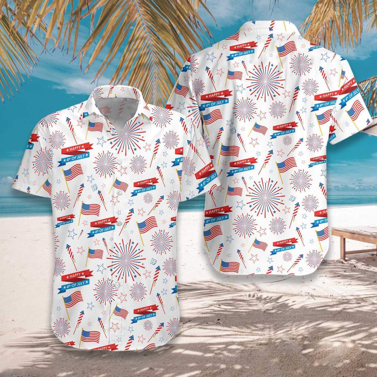 4Th Of July Us Fireworks Pattern Unisex Hawaiian Shirt