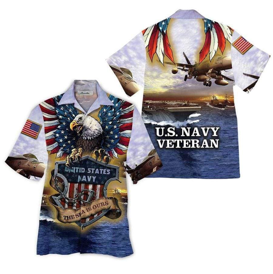 Helicopter And Eagle Us Navy Veterans The Sea Is Ours Aloha Hawaiian Shirts #Va