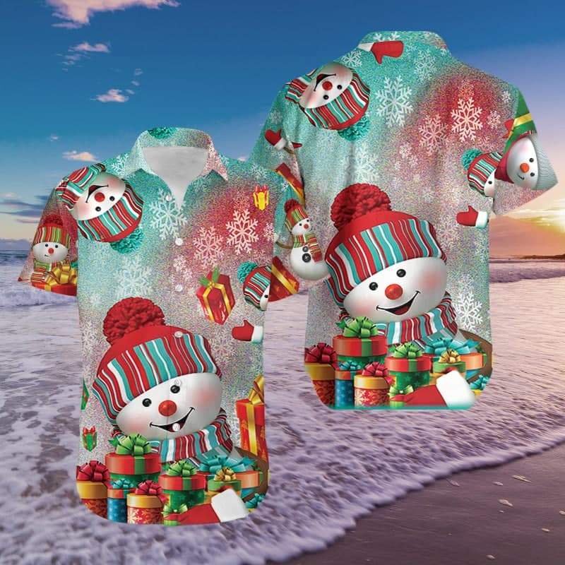 Lovely Snowman with Gift Merry Christmas Hawaiian Shirts 