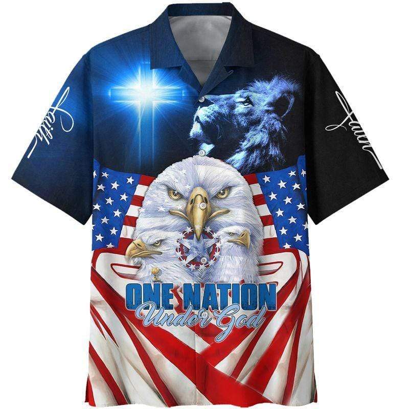 Hawaiian Aloha Shirts One Nation Under God Lion Eagle