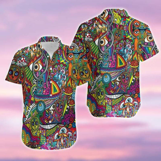 Amazing Colorful Hippy Bunny Happy Easter Unisex Hawaiian Aloha Shirts