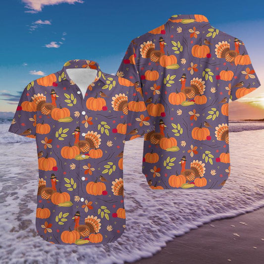 Turkey On Thanksgiving Orange Purple Hawaiian Aloha Shirts #1111l