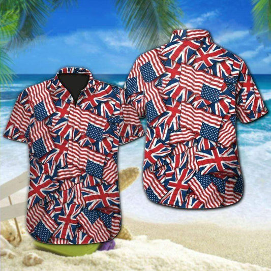 Hawaiian Aloha Shirts Bristish American Flag 4Th Of July