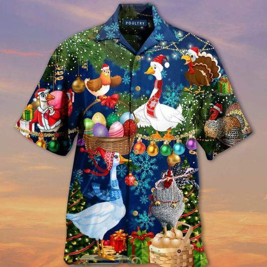 Lovely Goose And Chicken Welcome Thanksgiving And Christmas Hawaiian Aloha Shirts