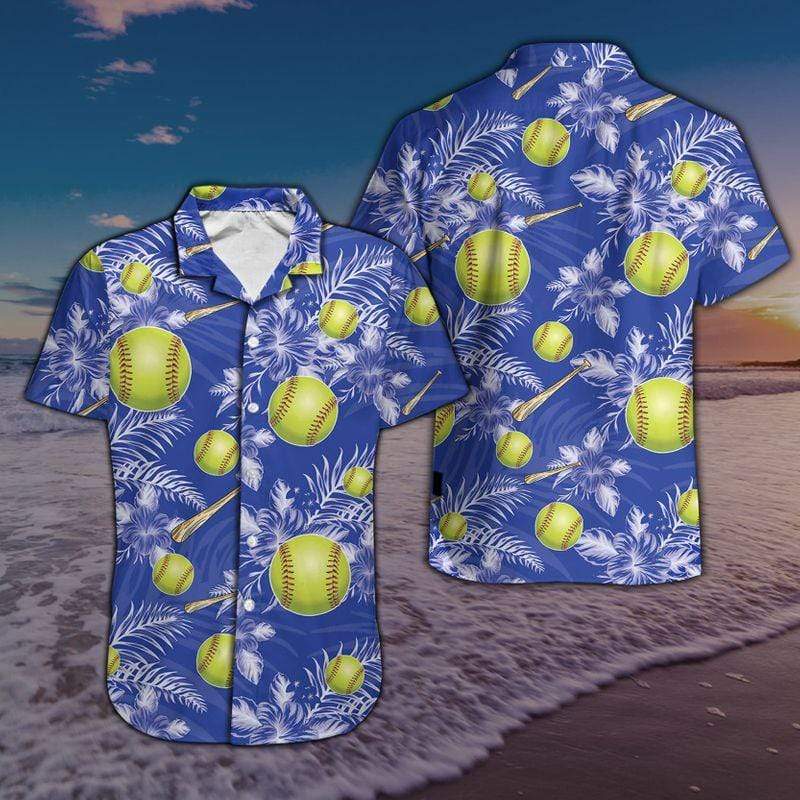 Softball Blue Summer Hawaiian Aloha Shirts #Kv