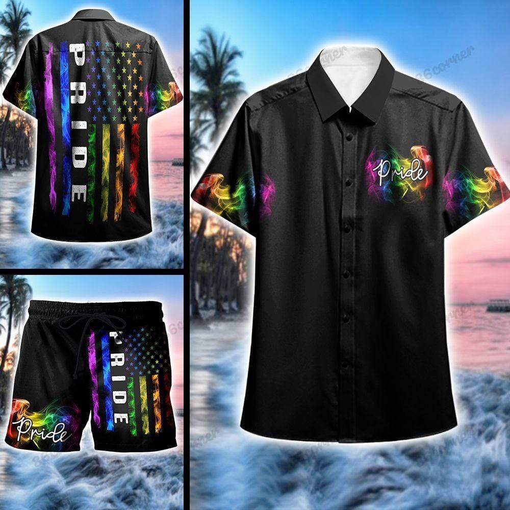 Lgbt+ Pride Rainbow Us Flag Aloha Hawaiian Shirts Swim Trunks Beach Shorts #Vi