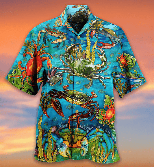 Hawaiian Aloha Shirts Crab Love Ocean Blue