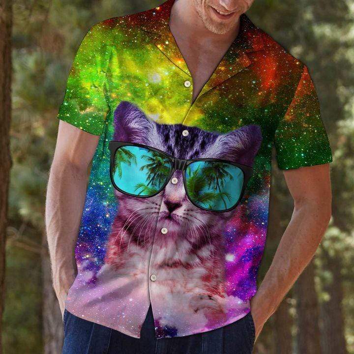 Colorful Cat Galaxy Unisex Hawaiian Shirts #L