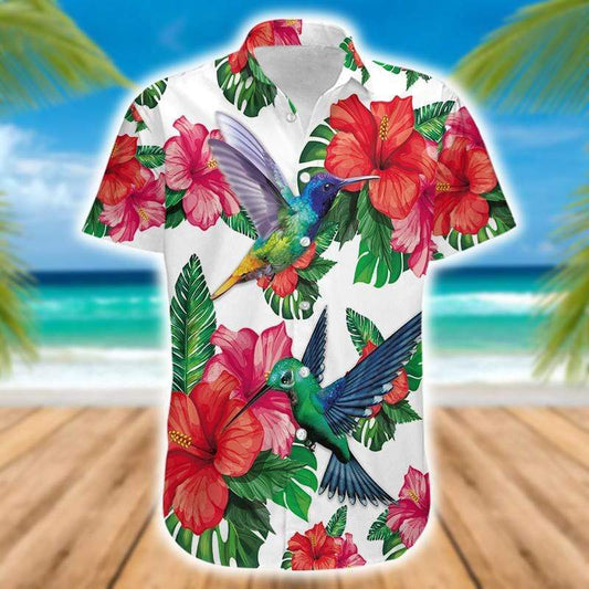 Hummingbird Floral ?Tropical Vibe Hawaiian Aloha Shirts #DH