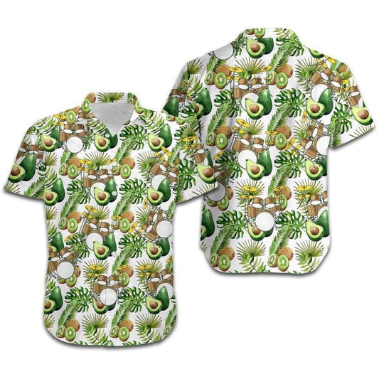 Hawaiian Aloha Shirts Tropical Avocado And Kiwi Drums