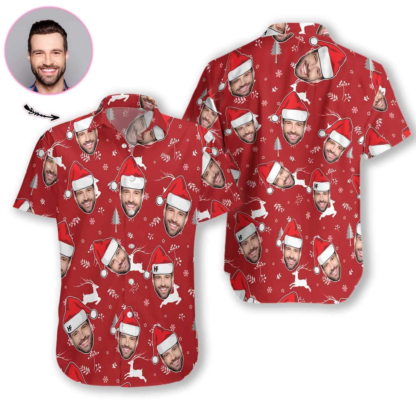 Custom Face Christmas Red Hawaiian Aloha Shirts #L