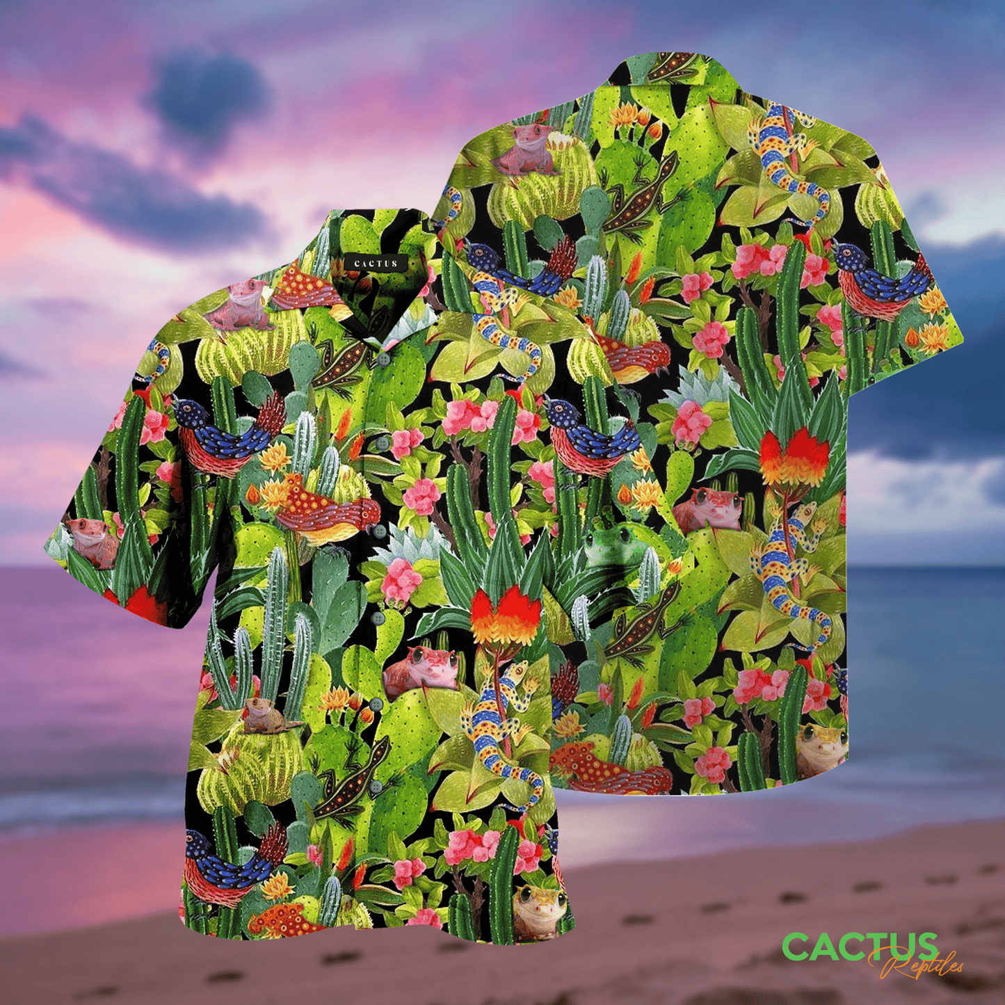 Tropical Cactus and Reptiles Cute Unisex Hawaiian Shirt #DH