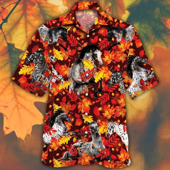 Appaloosa Horse Lovers Autumn Red Leaves Hawaiian Shirt | For Men &amp;amp; Women | Adult | Hw8592