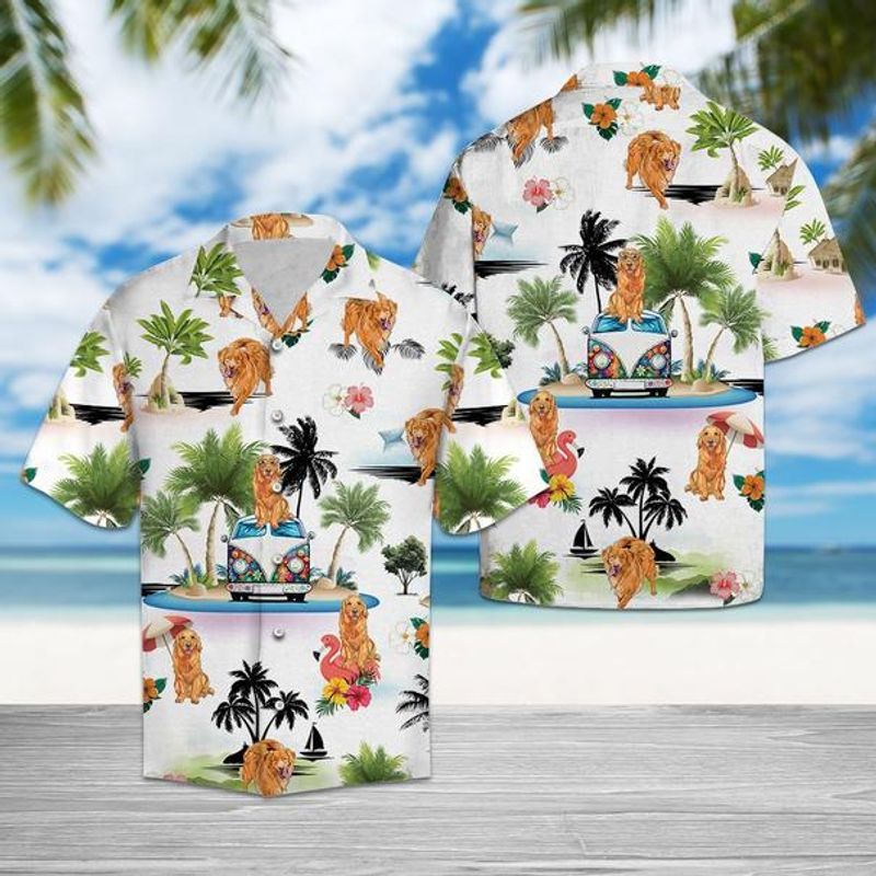 Golden Retriever Vacation   White Unique Design Unisex Hawaiian Shirt For Men And Women Dhc17063996