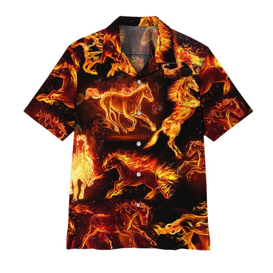  3D Fire Horse Hawaii Shirt