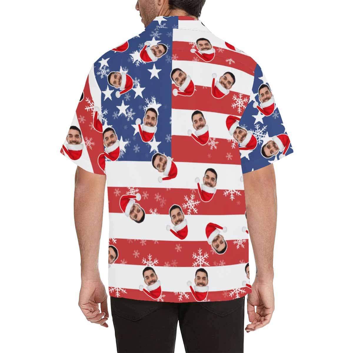 Custom Face Christmas Flag Men's Hawaiian Shirt