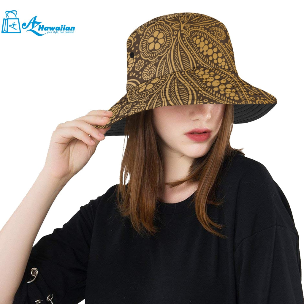 cacao beans tribal polynesian pattern background Unisex Bucket Hat