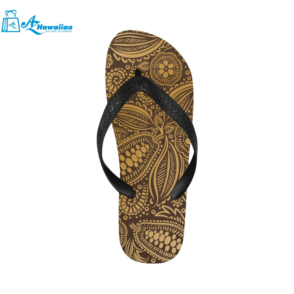 cacao beans tribal polynesian pattern background Unisex Flip Flops