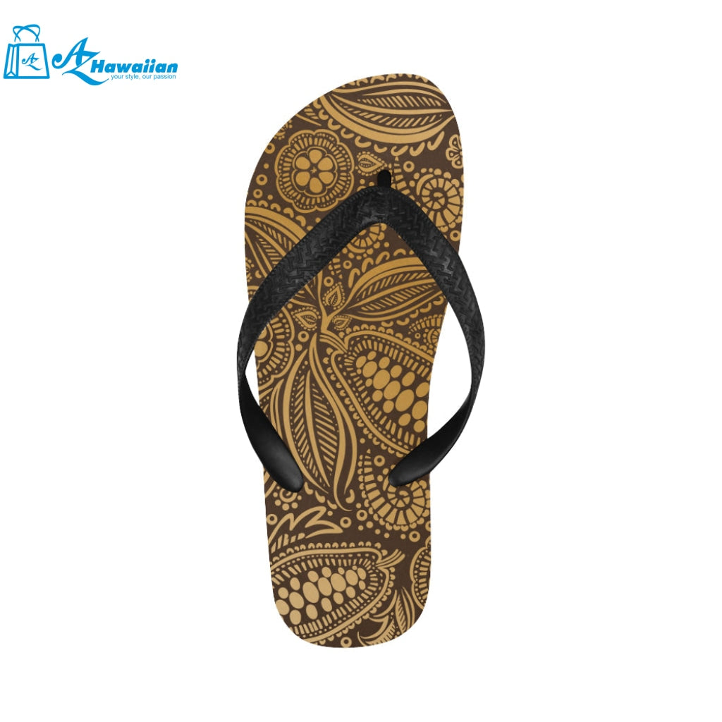 cacao beans tribal polynesian pattern background Unisex Flip Flops