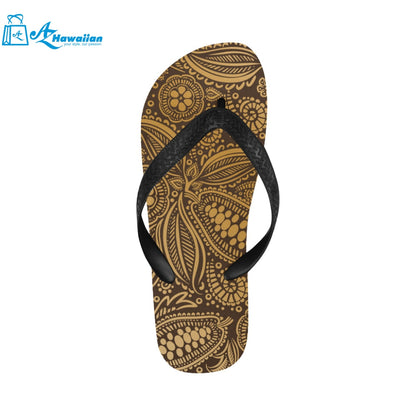 cacao beans tribal polynesian pattern background Unisex Flip Flops